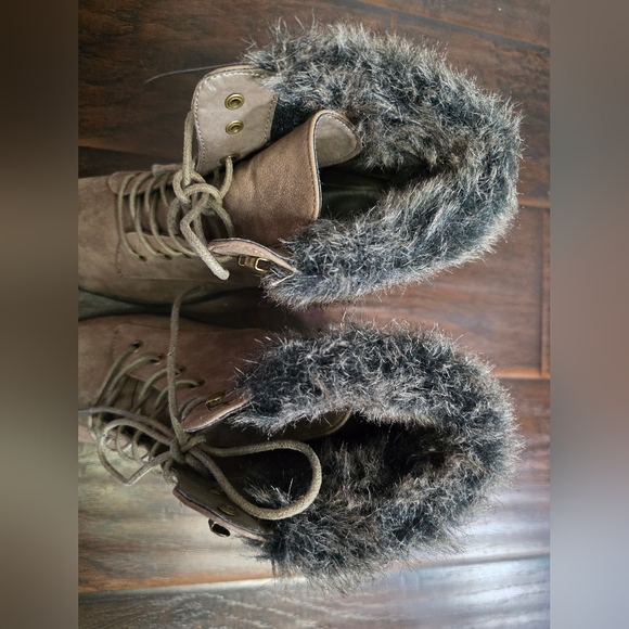 Just Fab Womens Lace Up Fur Topped Ankle Boots Size 8 - Picture 8 of 12
